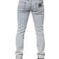 Light Blue Distressed Slim Fit Ripped Denim Jeans