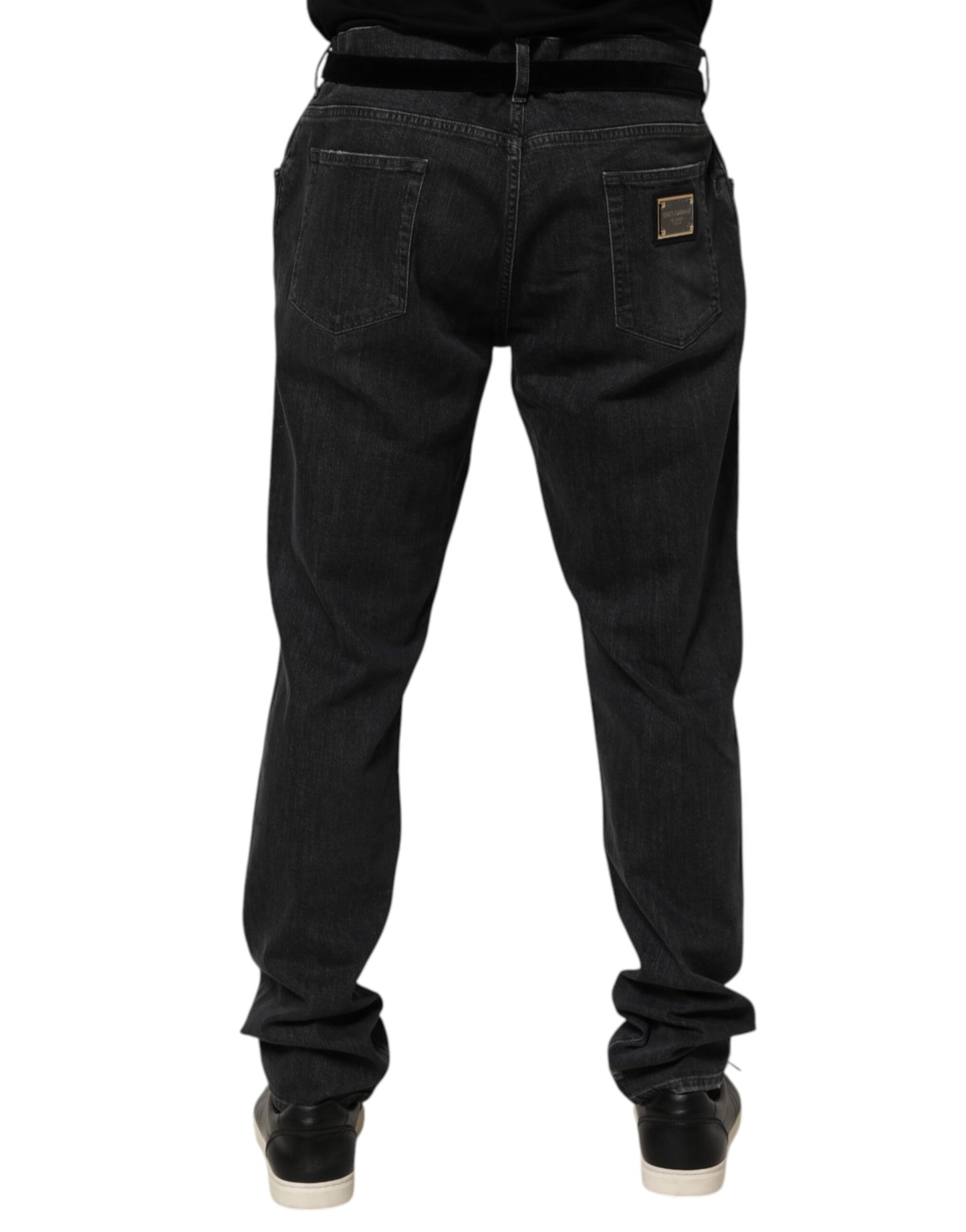 Black Cotton Slim Fit Distressed Ripped Logo Jeans
