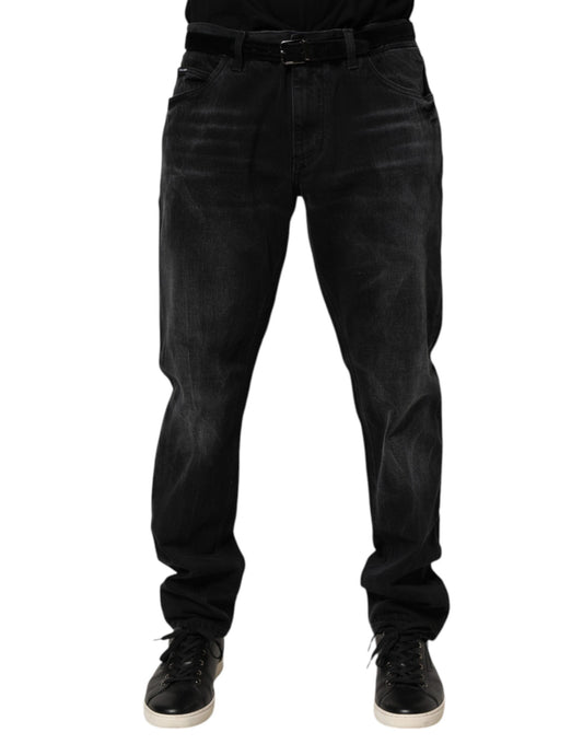 Black Washed Cotton Skinny Men Denim Jeans