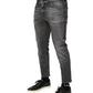 Grey Cotton Denim Slim Fit Distressed Pants Jeans