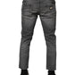 Grey Cotton Denim Slim Fit Distressed Pants Jeans