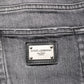 Grey Cotton Denim Slim Fit Distressed Pants Jeans