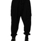 Black Cotton Blend Cargo Joggers Drawstring Pants