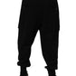 Black Cotton Blend Cargo Joggers Drawstring Pants