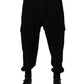 Black Cotton Blend Cargo Joggers Drawstring Pants