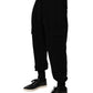 Black Cotton Blend Cargo Joggers Drawstring Pants