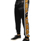 Black Gold Satin Crown Side Stripe Jogger Pants