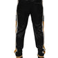Black Gold Satin Crown Side Stripe Jogger Pants