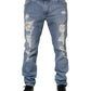 Blue Tattered Slim Fit Cotton Denim Jeans