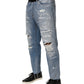 Blue Distressed Ripped Denim Trouser Jeans