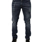 Dark Blue Washed Running Ripped Denim Jeans