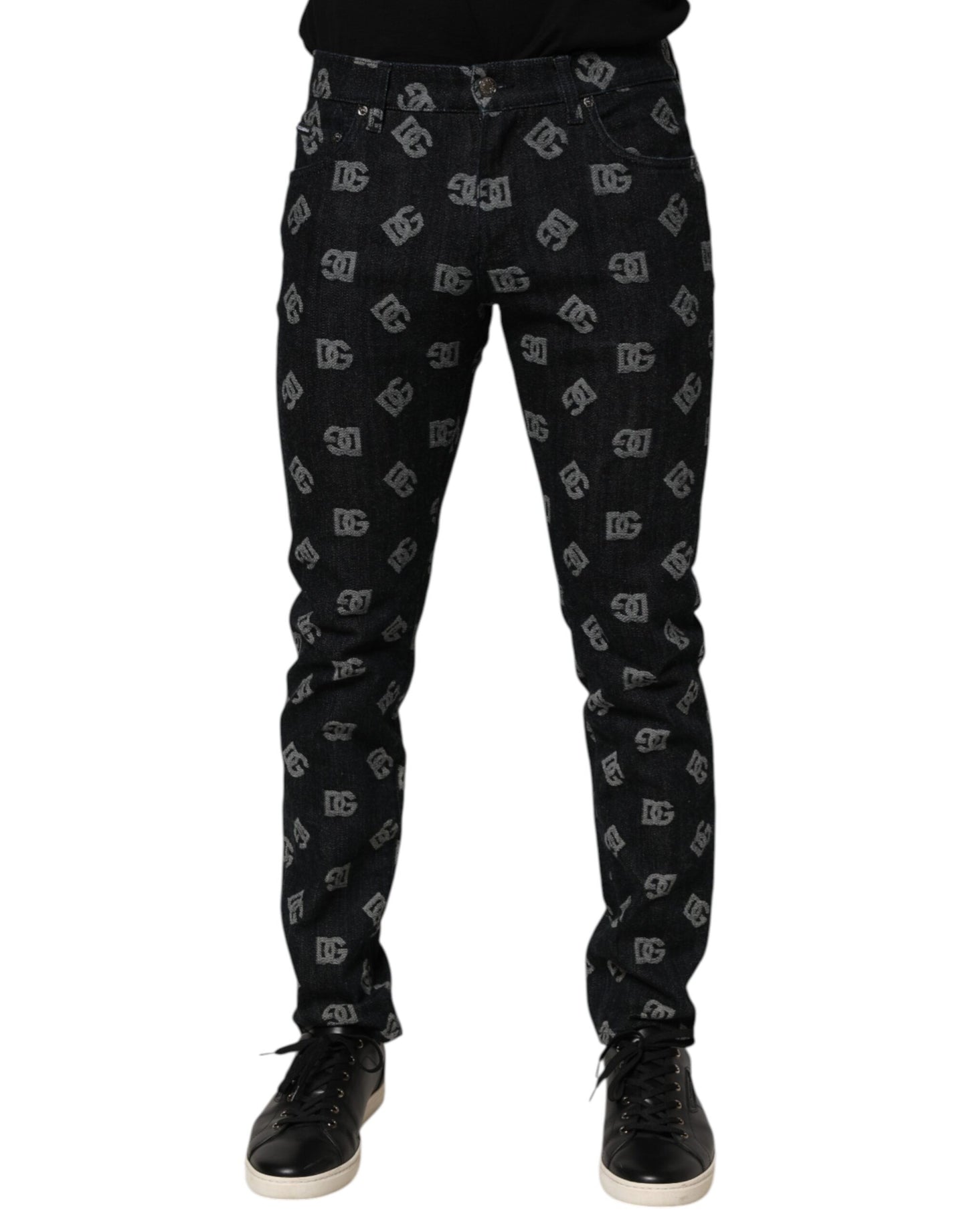 Black DG Monogram Cotton Skinny Denim Jeans