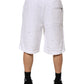 White Ripped Mid Waist Casual Bermuda Short
