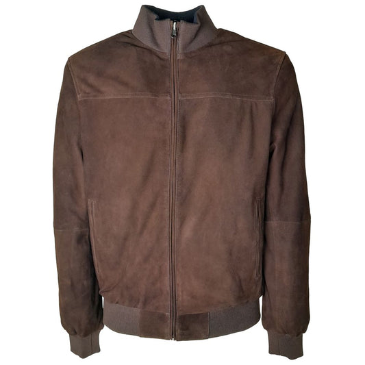 Brown Calfskin Men Bomber Jacket