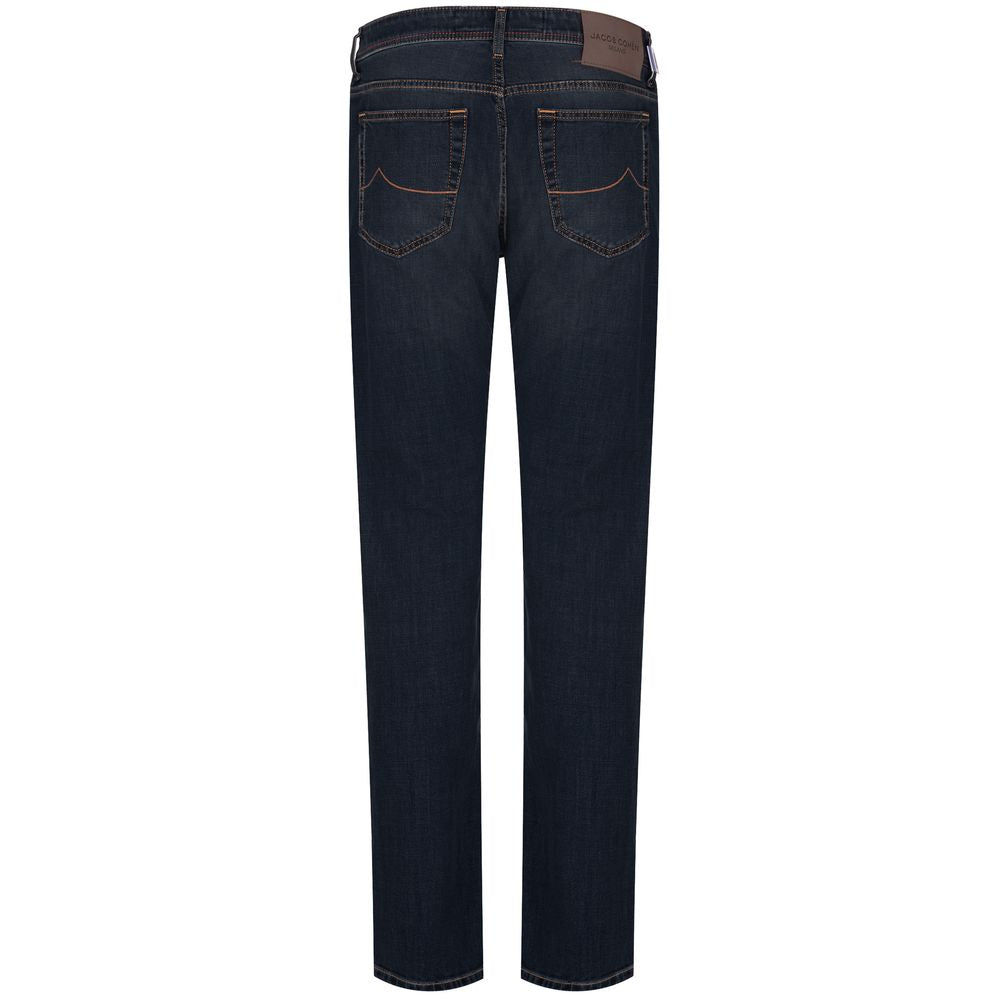Blue Cotton Men Jeans with Orange Stitching