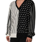 Black White Stripe Polka V-Neck Pullover Sweater