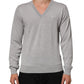 Gray Wool Knit Logo V-Neck Pullover Sweater
