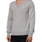 Gray Wool Knit Logo V-Neck Pullover Sweater