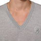 Gray Wool Knit Logo V-Neck Pullover Sweater