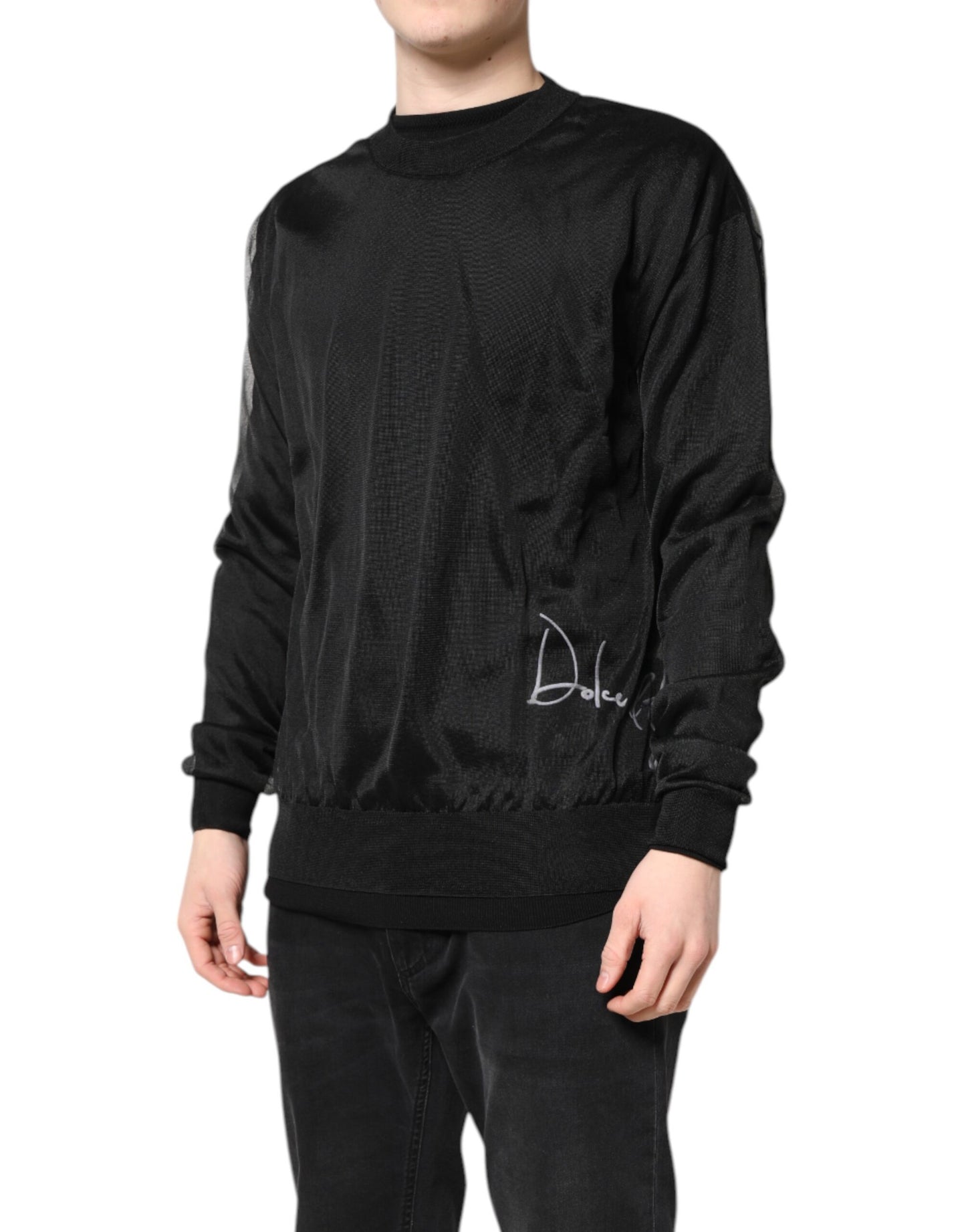 Black Logo Polyester CrewNeck Sweatshirt Sweater