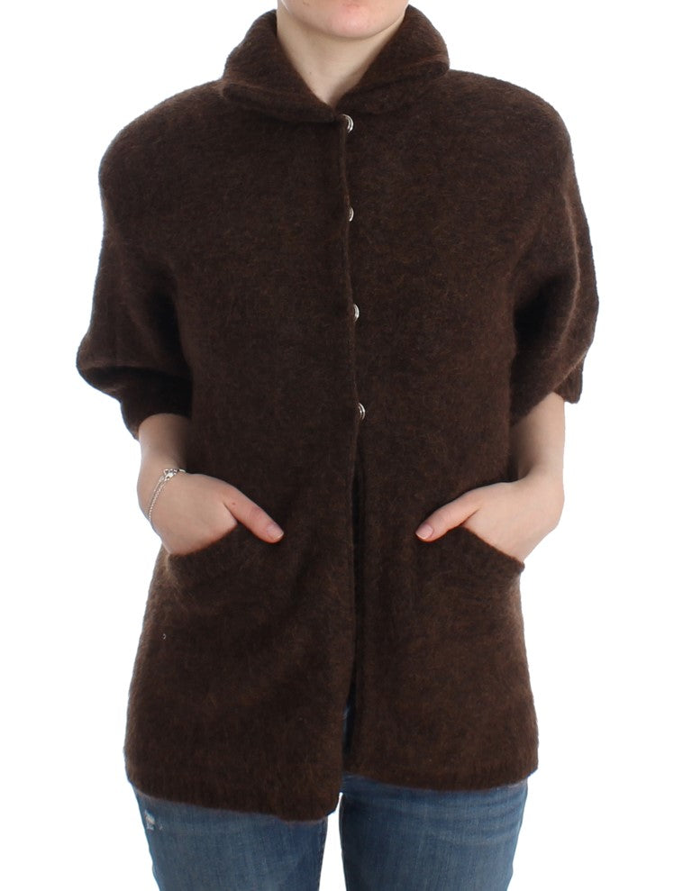 Elegant Short Sleeved Brown Cardigan