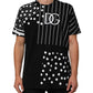 Black Cotton Polka Dots Round Neck T-shirt