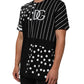 Black Cotton Polka Dots Round Neck T-shirt