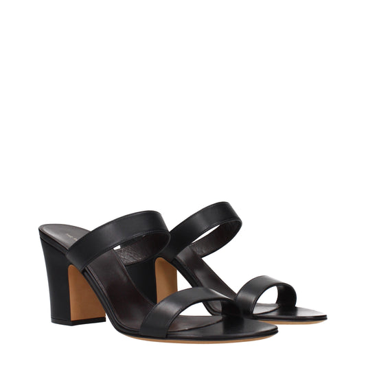 Black Leather Stiletto Heel Sandals
