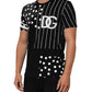 Black Cotton Polka Dots Round Neck T-shirt