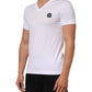White Cotton Logo Patch V-neck Tee T-shirt