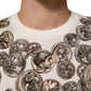 White Coin Print Cotton Crew Neck Men T-shirt