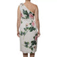 White Floral Silk One Shoulder Midi Dress