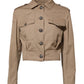 Beige Cotton Button Up Fitted Cropped Jacket