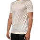 Off White Silk Crew Neck Short Sleeve T-shirt