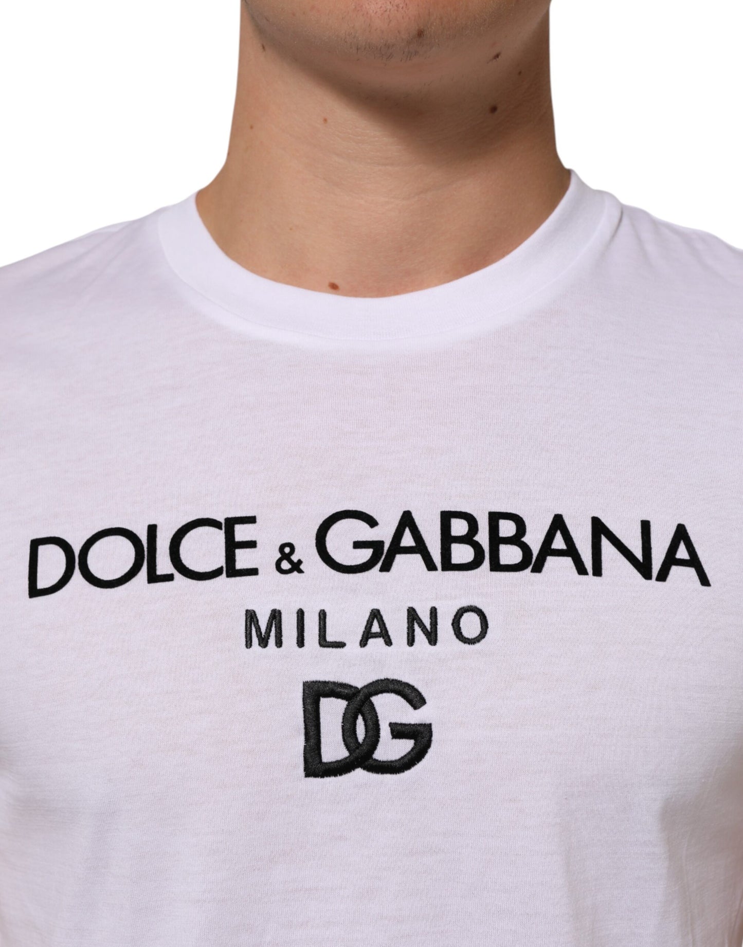 White Logo Print Cotton Men Crew Neck T-shirt