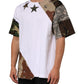 White Camouflage Patckwork Men Cotton T-shirt