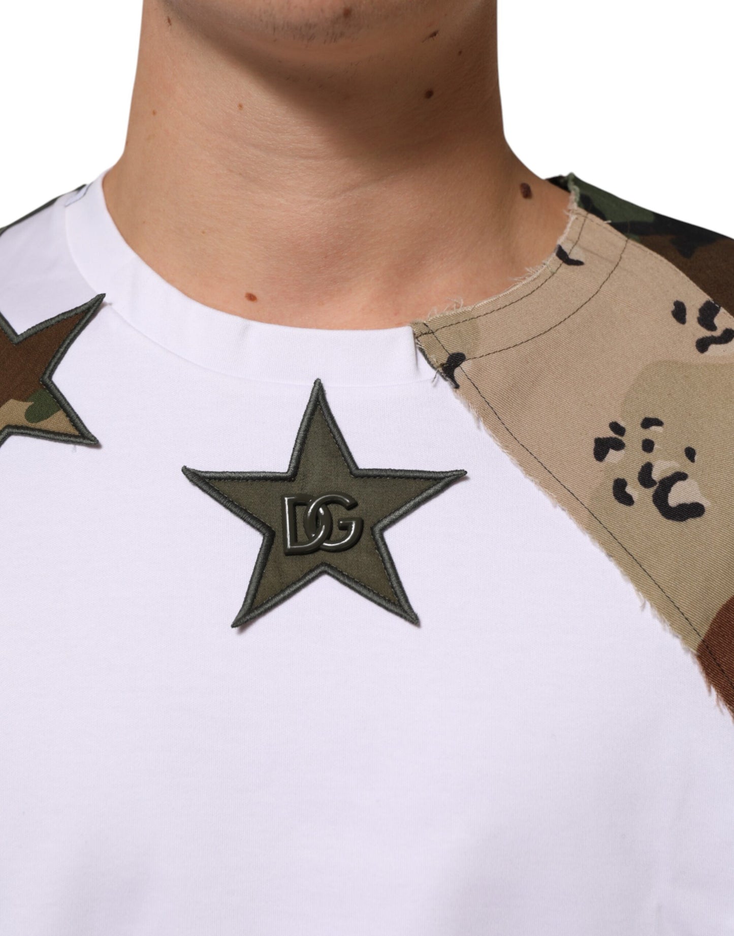 White Camouflage Patckwork Men Cotton T-shirt