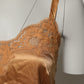 Brown Floral Lace Silk Satin Tank Lingerie Underwear