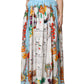 White Calendar Print Cotton Gathered Maxi Skirt