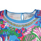 Multicolor Floral Print Silk Tunic Blouse Top