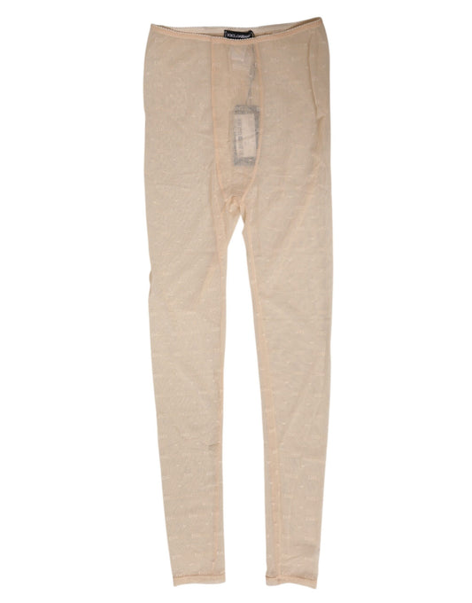 Beige Nylon Stretch Logo Lace Leggings Underwear