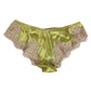 Green Silk Satin Floral Lace Trim Panty Underwear