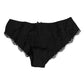 Black Silk Satin Floral Lace Panty Brief Underwear