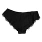 Black Silk Satin Floral Lace Panty Brief Underwear