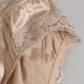Beige Silk Satin Floral Lace Panty Brief Underwear