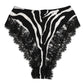 Black Silk Zebra Print Lace High Waist Underwear