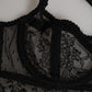 Black Floral Lace Nylon Balconcino Bra Underwear