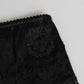 Black Silk Satin Floral Lace Panty Brief Underwear