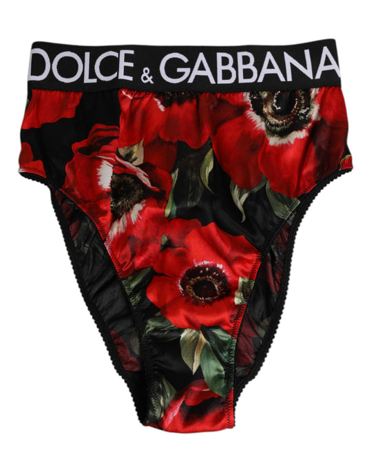 Black Floral Print High Waist Panty Underwear