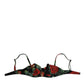 Black Floral Nylon Padded Balconnet Bra Underwear